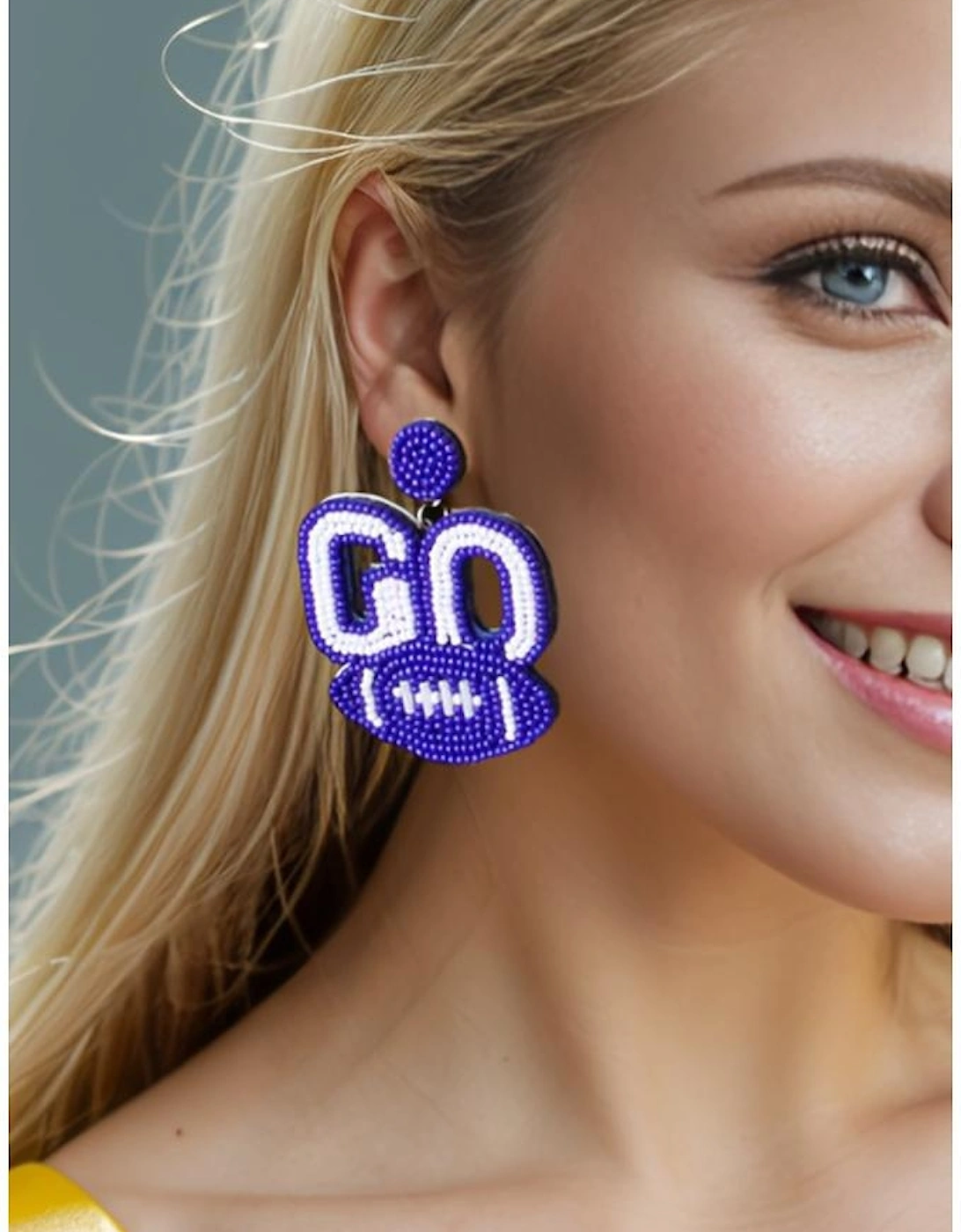 Bluing Beaded Go Football Earrings
