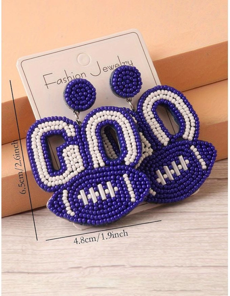 Bluing Beaded Go Football Earrings