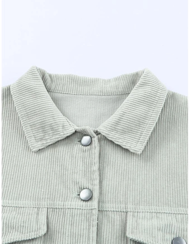 Sky Blue Raw Hem Flap Pockets Cropped Corduroy Jacket