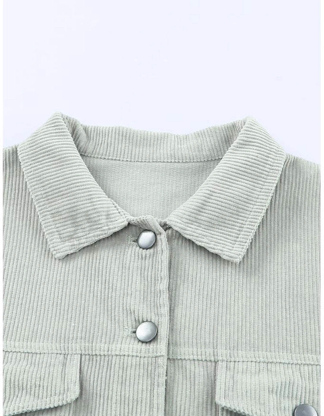 Sky Blue Raw Hem Flap Pockets Cropped Corduroy Jacket