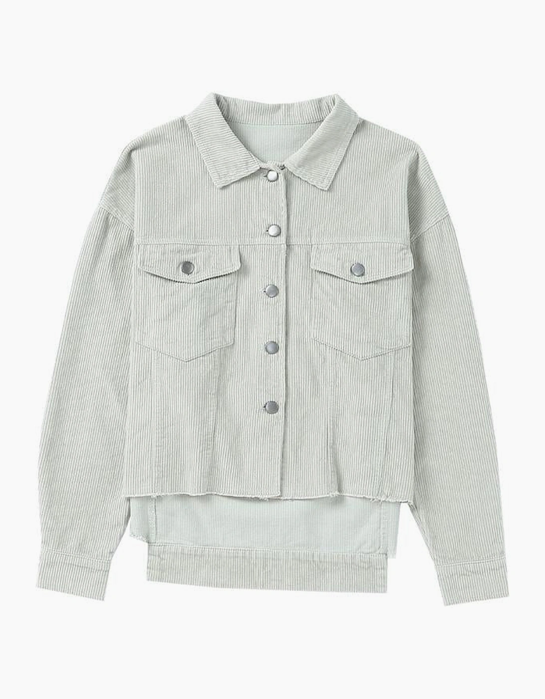 Sky Blue Raw Hem Flap Pockets Cropped Corduroy Jacket