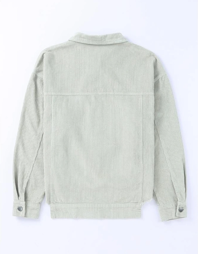 Sky Blue Raw Hem Flap Pockets Cropped Corduroy Jacket