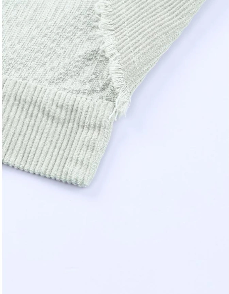 Sky Blue Raw Hem Flap Pockets Cropped Corduroy Jacket