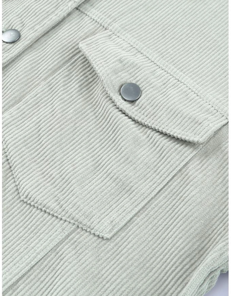 Sky Blue Raw Hem Flap Pockets Cropped Corduroy Jacket