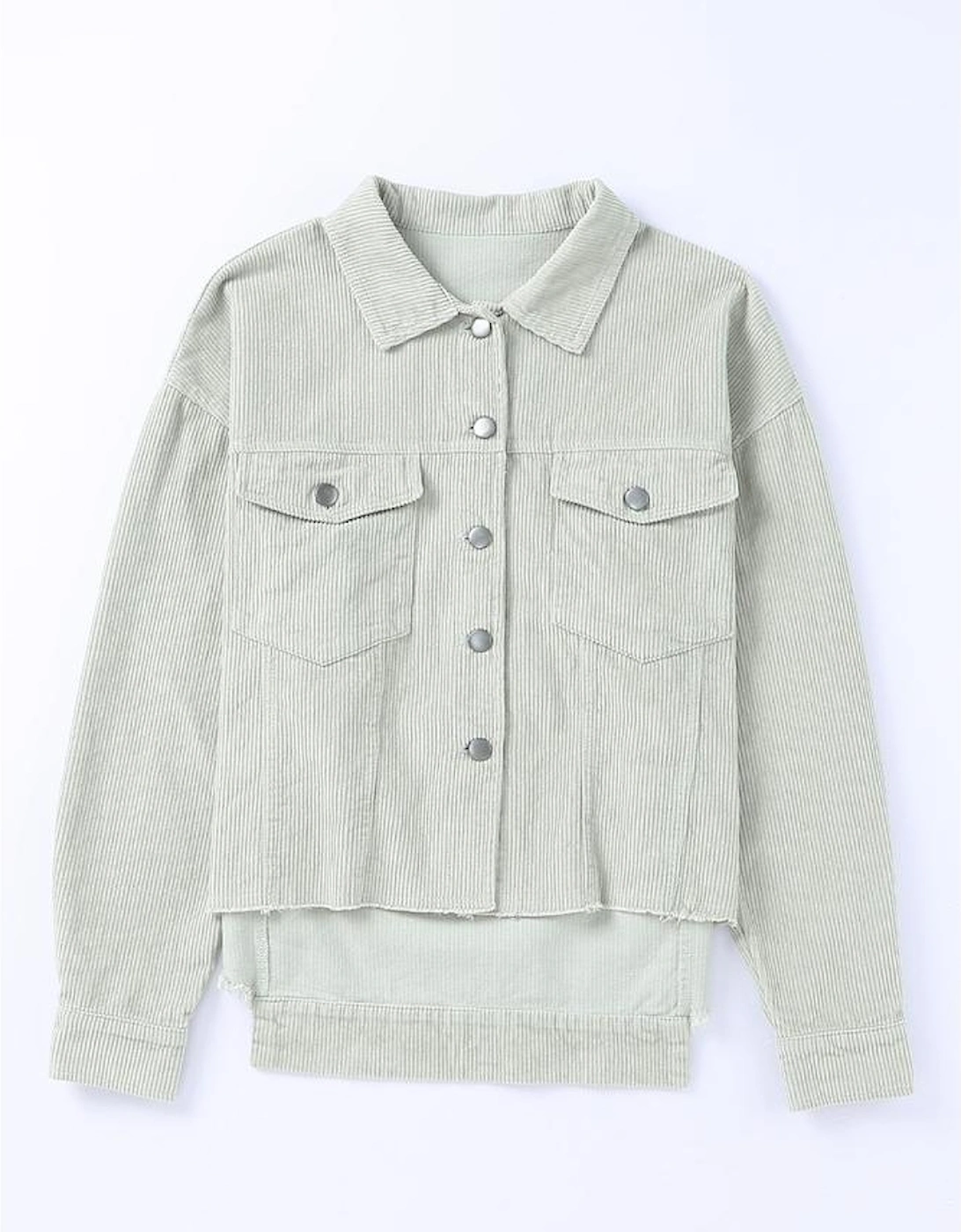 Sky Blue Raw Hem Flap Pockets Cropped Corduroy Jacket