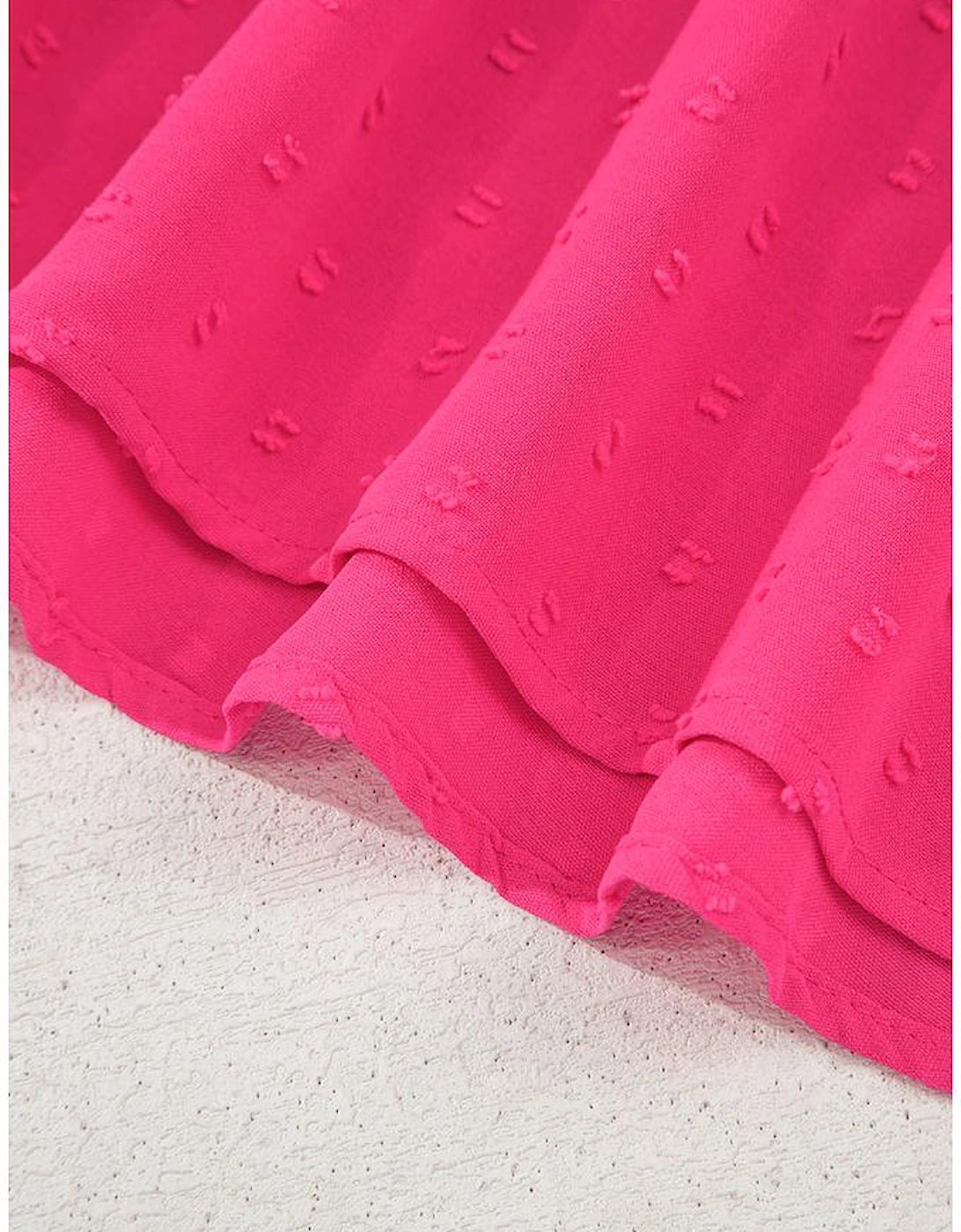 Sachet Pink Swiss Dot Smocked Frilled Neckline Short Sleeve Plus Size Dress