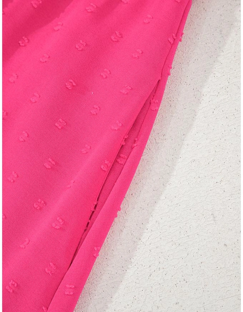 Sachet Pink Swiss Dot Smocked Frilled Neckline Short Sleeve Plus Size Dress