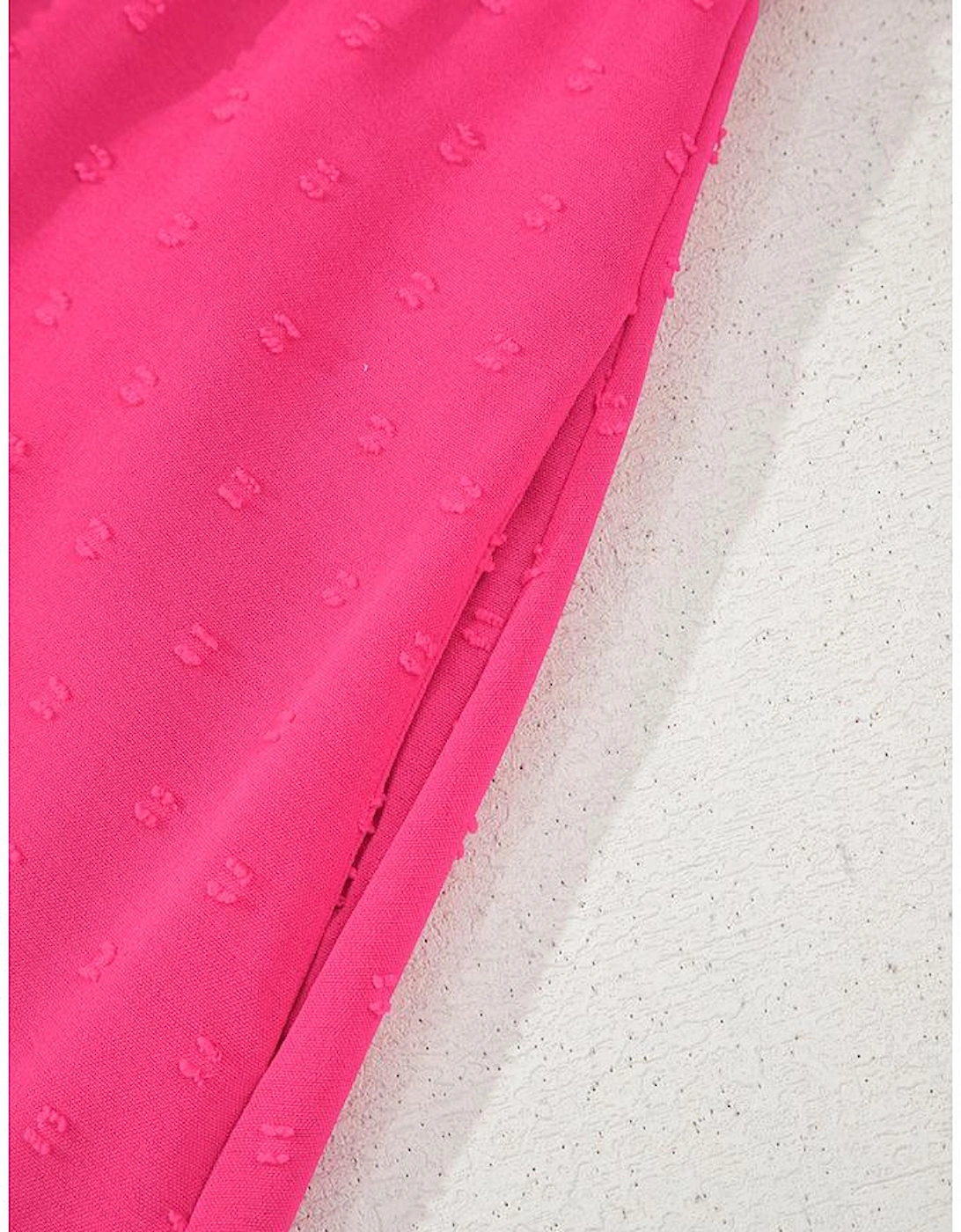 Sachet Pink Swiss Dot Smocked Frilled Neckline Short Sleeve Plus Size Dress