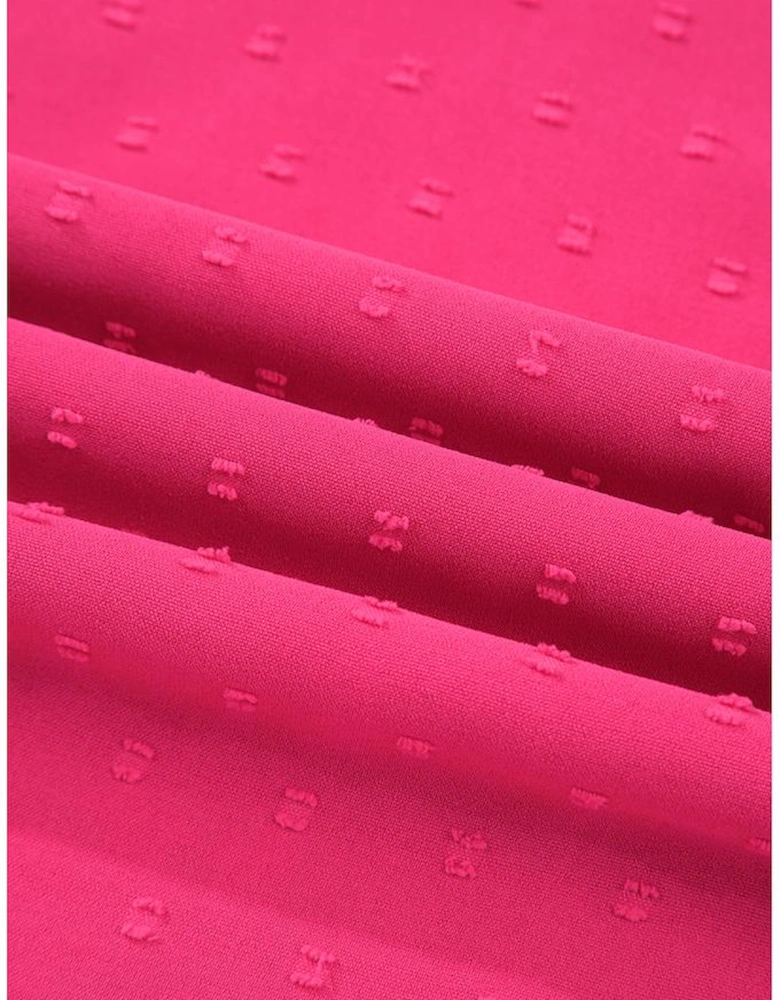 Sachet Pink Swiss Dot Smocked Frilled Neckline Short Sleeve Plus Size Dress