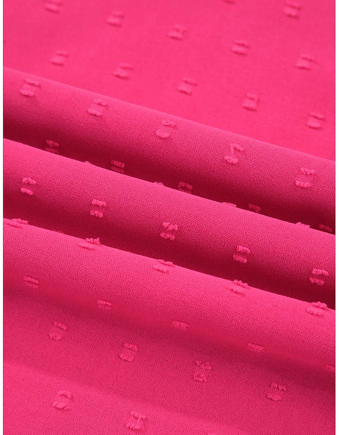 Sachet Pink Swiss Dot Smocked Frilled Neckline Short Sleeve Plus Size Dress