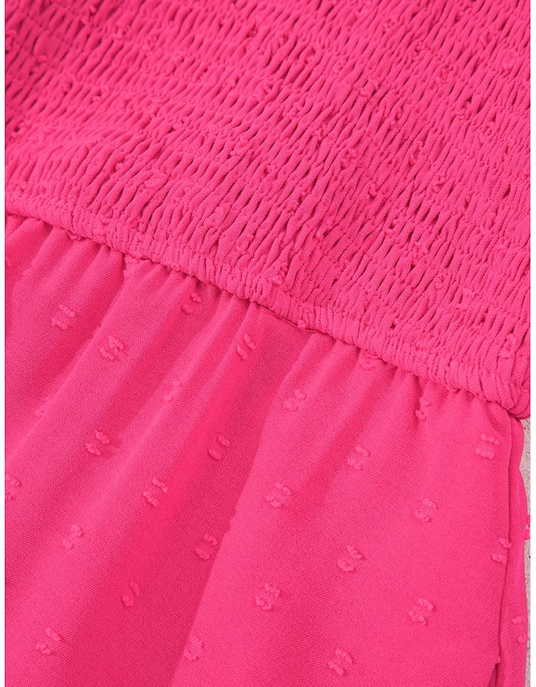 Sachet Pink Swiss Dot Smocked Frilled Neckline Short Sleeve Plus Size Dress