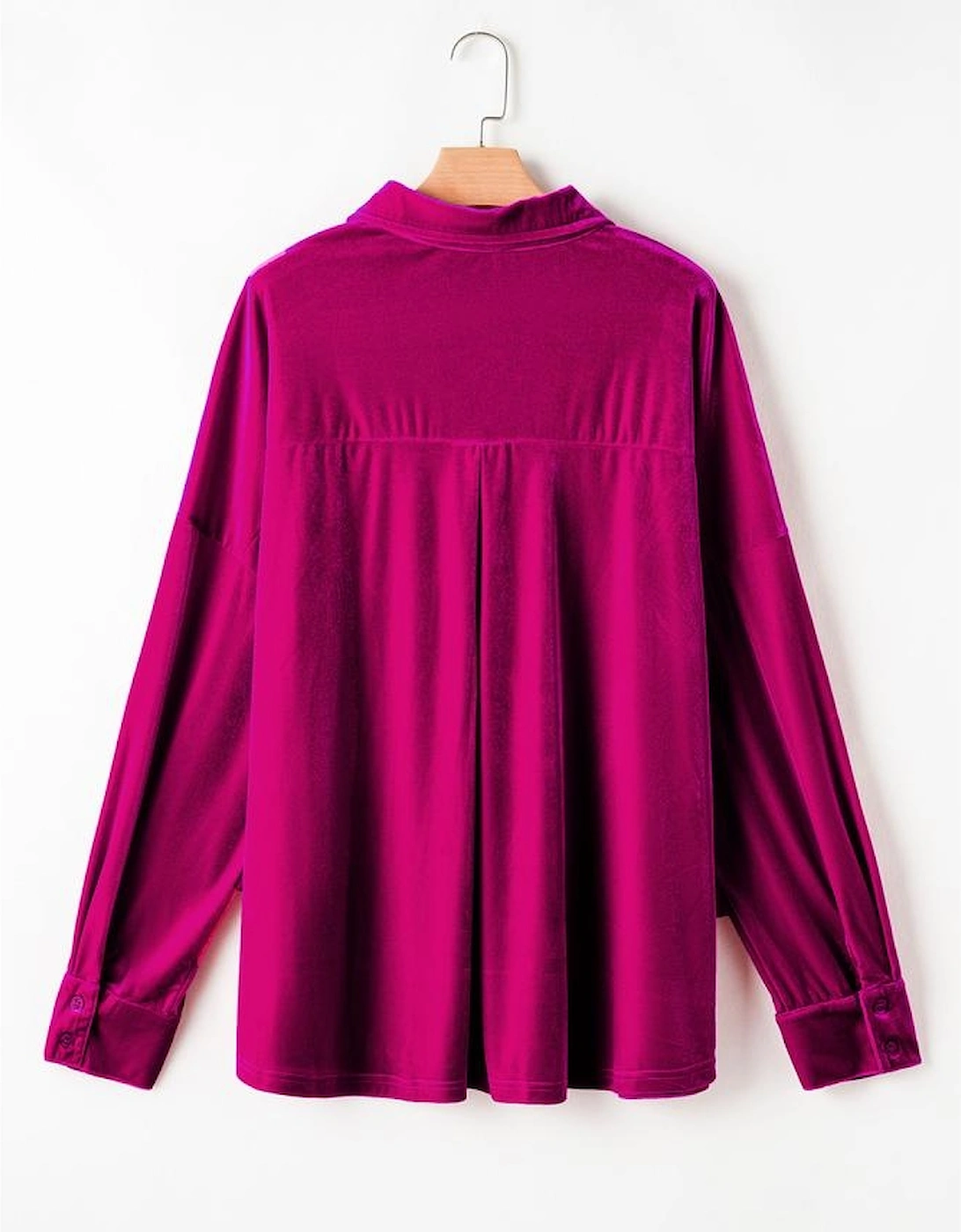 Bright Pink Plus Size Velvet Chest Pocket Drop Shoulder Shirt, 16 of 15
