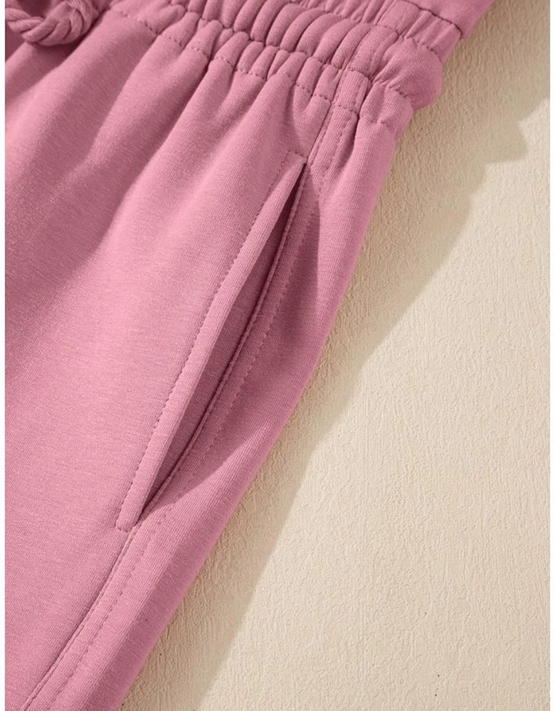 Light Pink Lace-up Elastic Waist Sleeveless Square Neck Jumpsuit