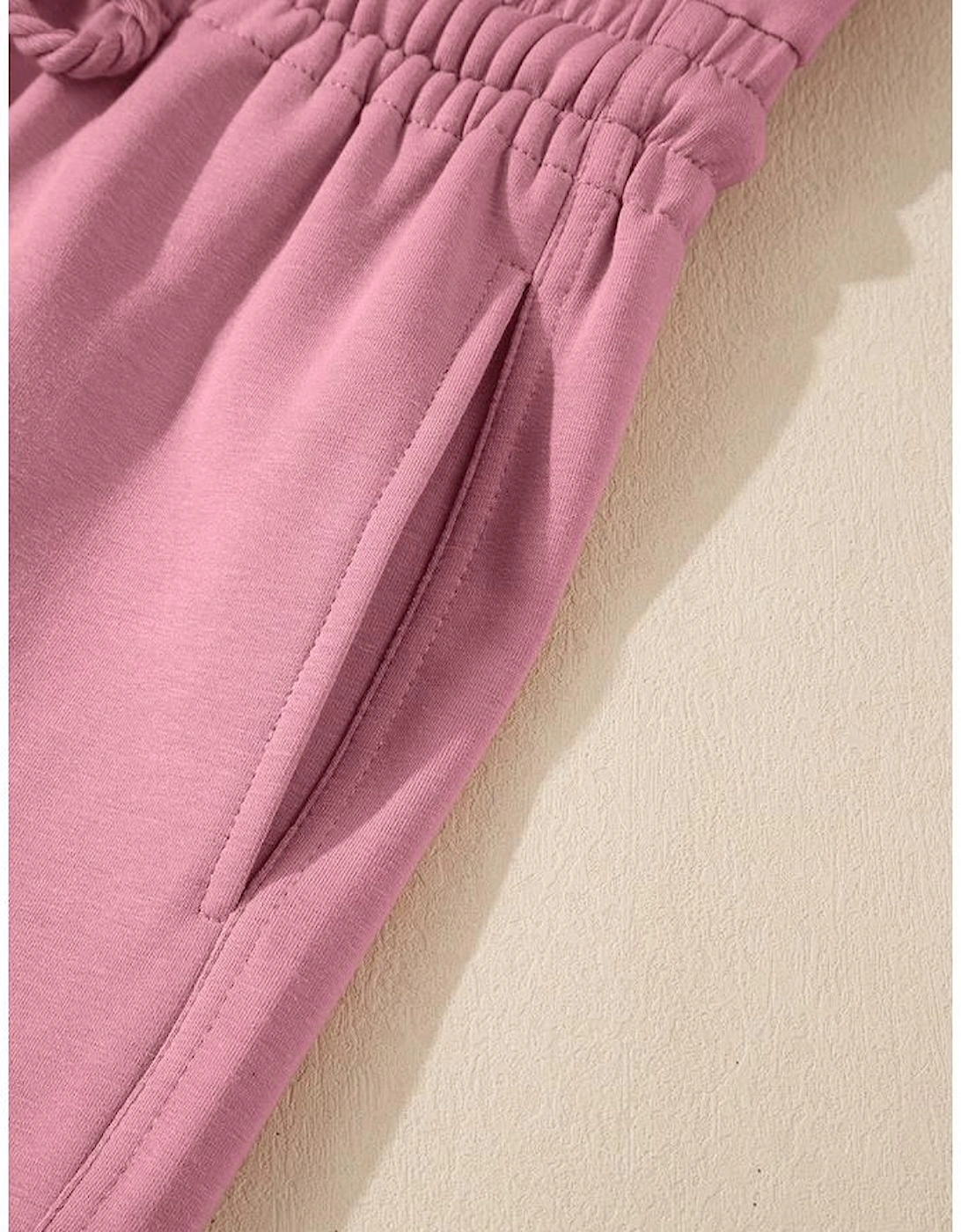 Light Pink Lace-up Elastic Waist Sleeveless Square Neck Jumpsuit