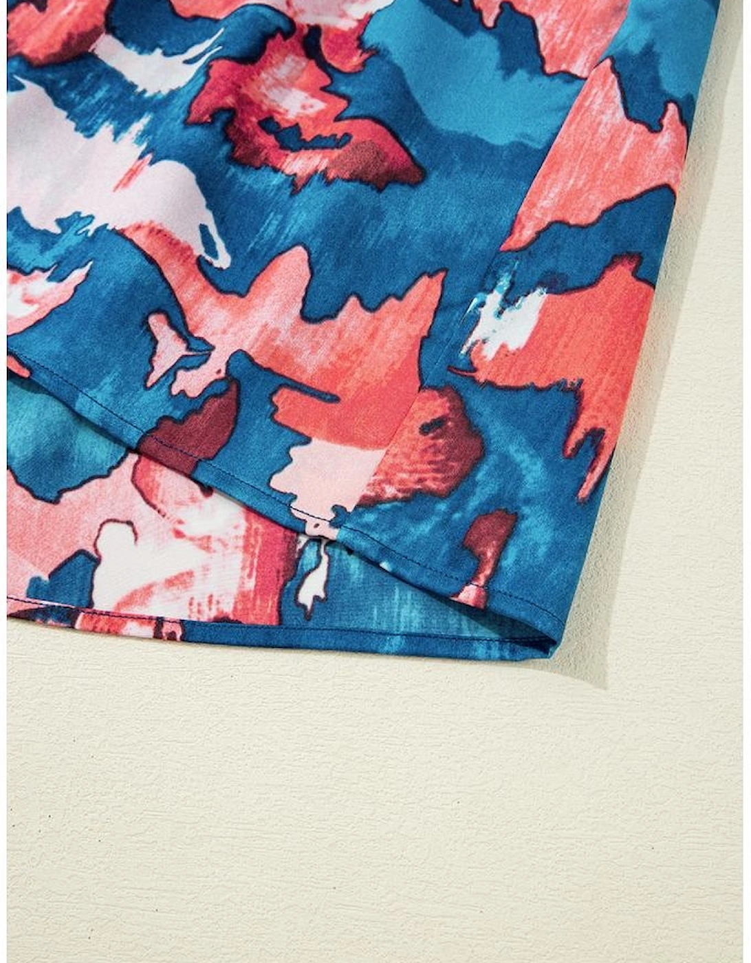 Blue Abstract Print Shirred Ruffled Short Sleeve Tiered Plus Size Mini Dress