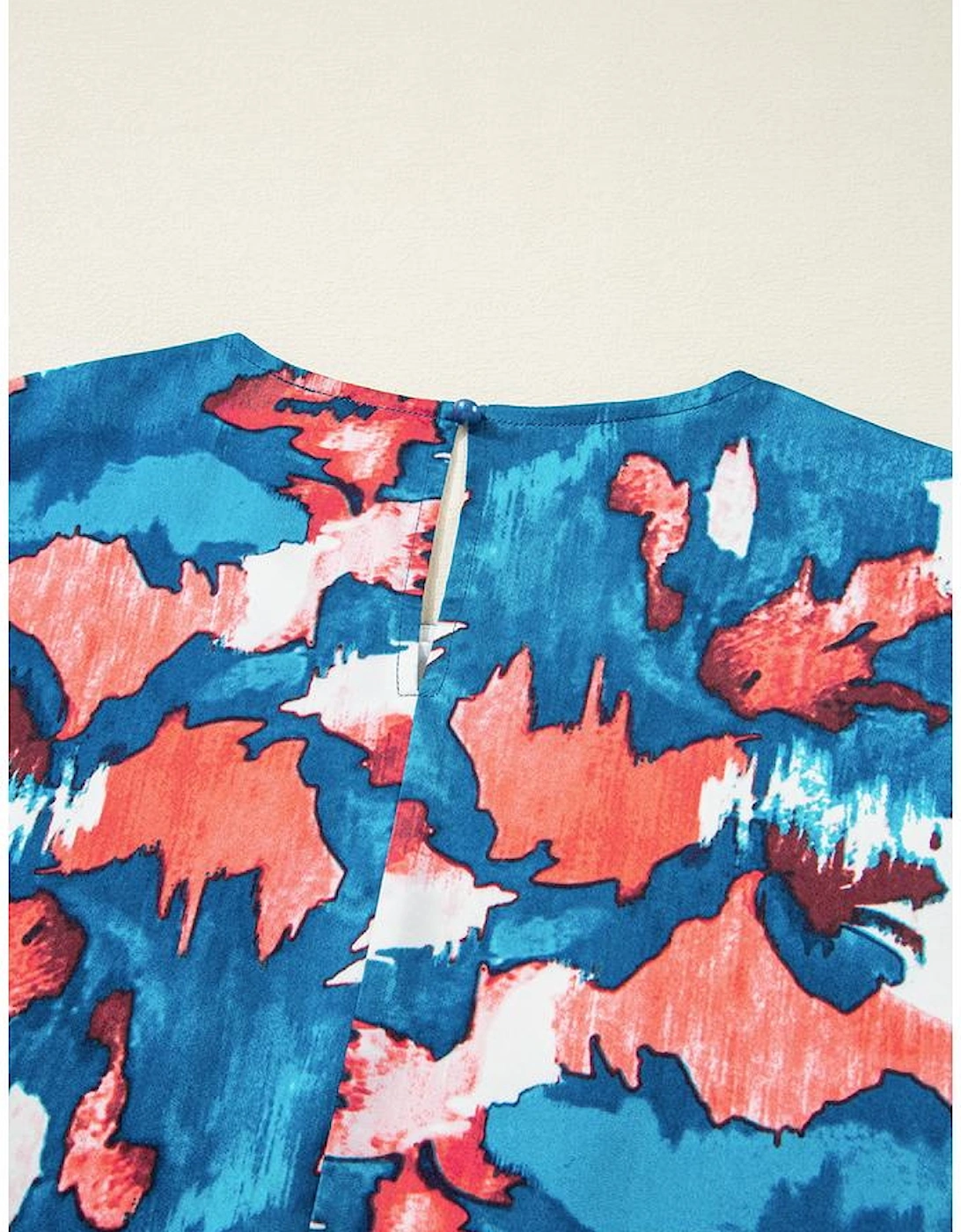 Blue Abstract Print Shirred Ruffled Short Sleeve Tiered Plus Size Mini Dress