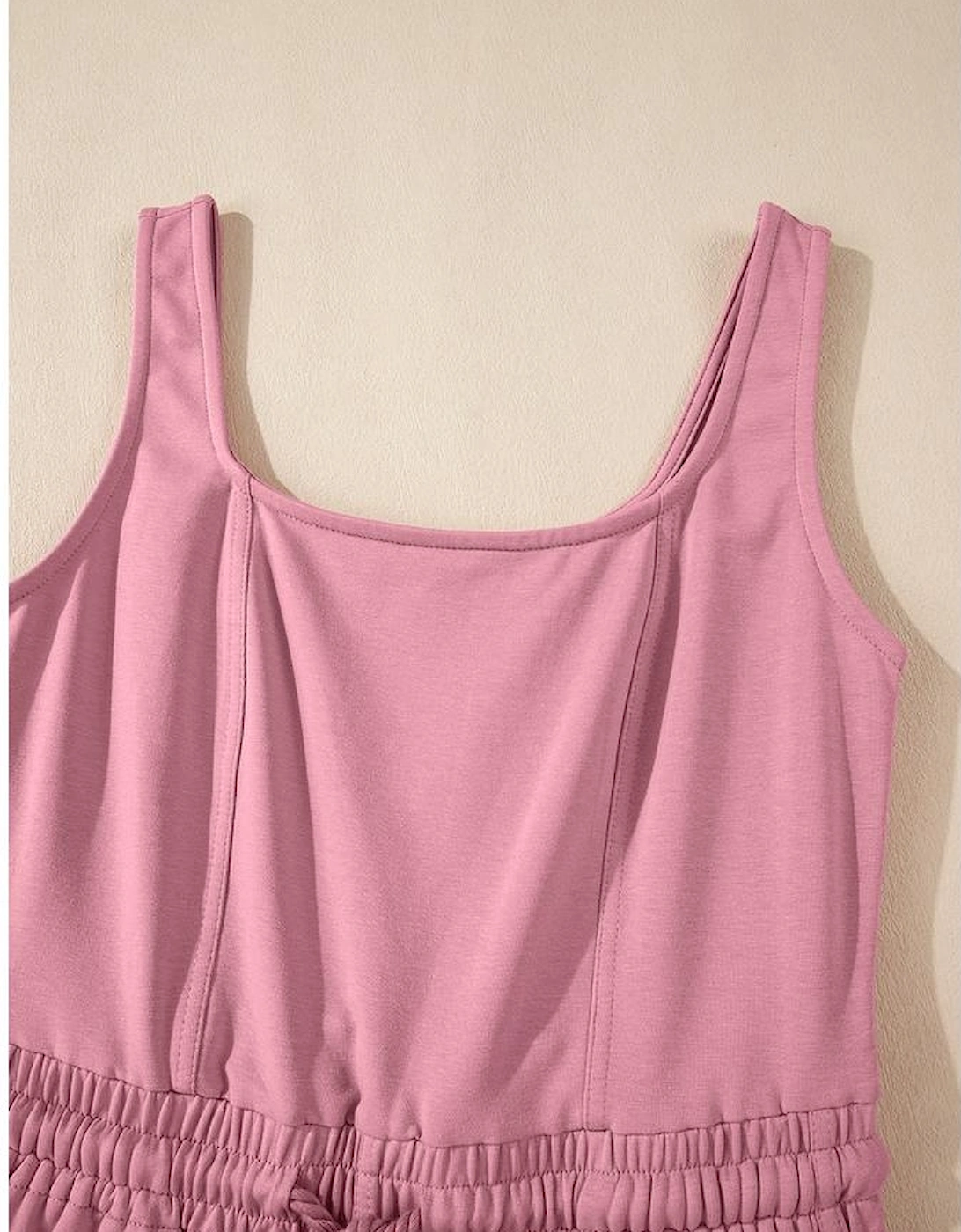 Light Pink Lace-up Elastic Waist Sleeveless Square Neck Jumpsuit