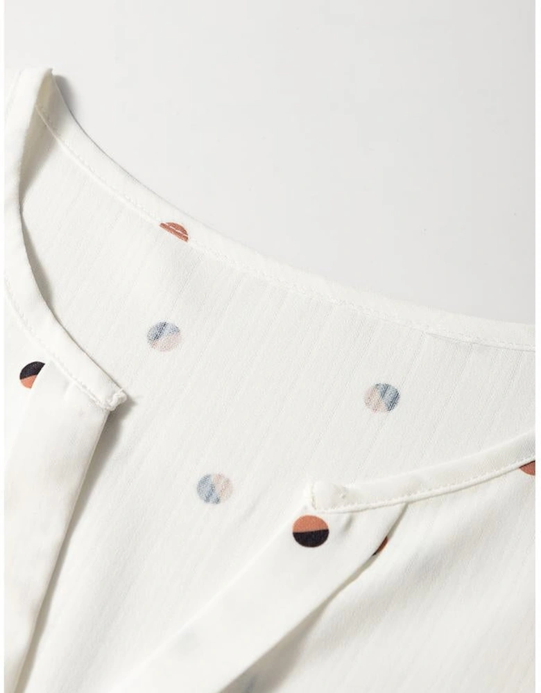 White Polka Dot Print Ruffled Shoulder V Neck Tank Top