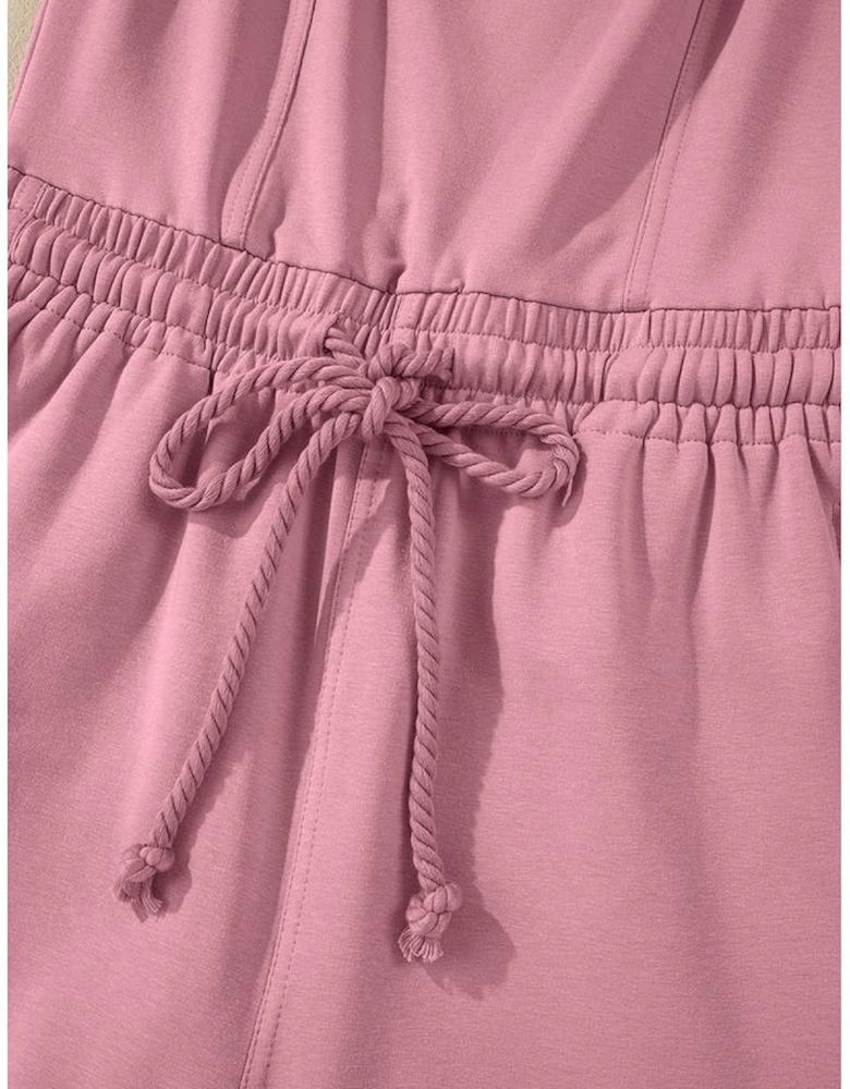 Light Pink Lace-up Elastic Waist Sleeveless Square Neck Jumpsuit