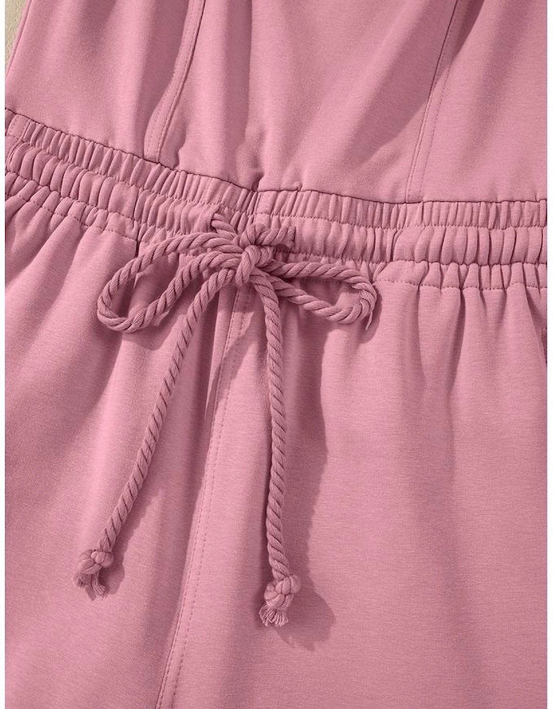 Light Pink Lace-up Elastic Waist Sleeveless Square Neck Jumpsuit