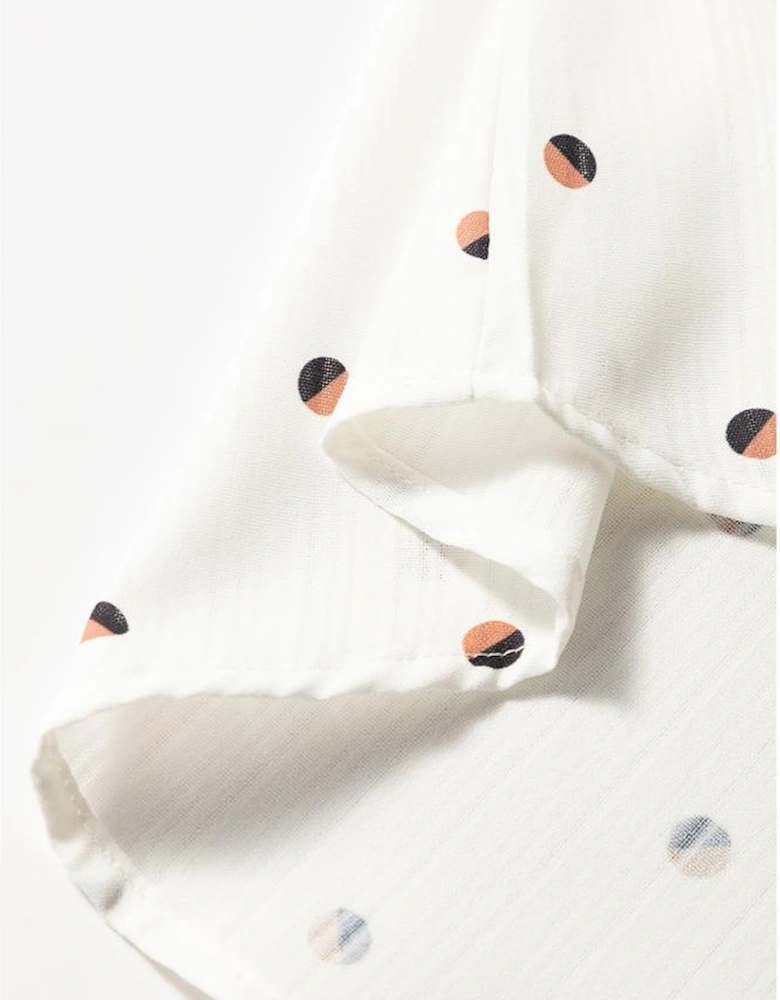 White Polka Dot Print Ruffled Shoulder V Neck Tank Top