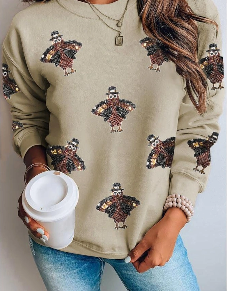 Parchment Shimmering Turkey Pattern Thanksgiving Holiday Sweatshirt