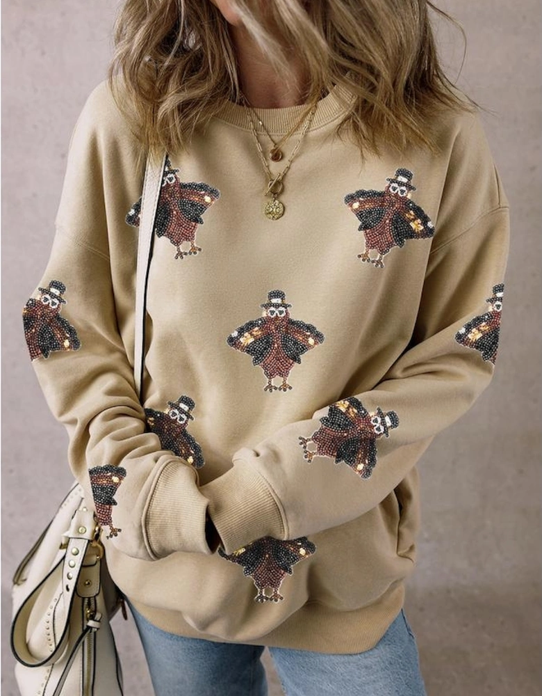 Parchment Shimmering Turkey Pattern Thanksgiving Holiday Sweatshirt