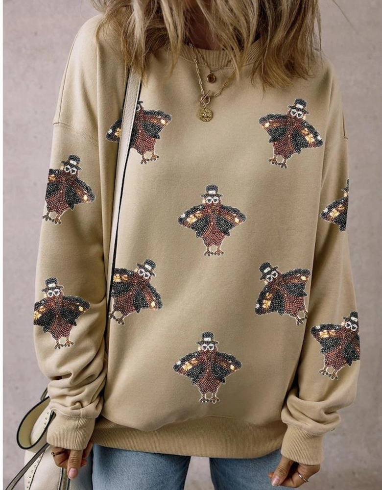 Parchment Shimmering Turkey Pattern Thanksgiving Holiday Sweatshirt