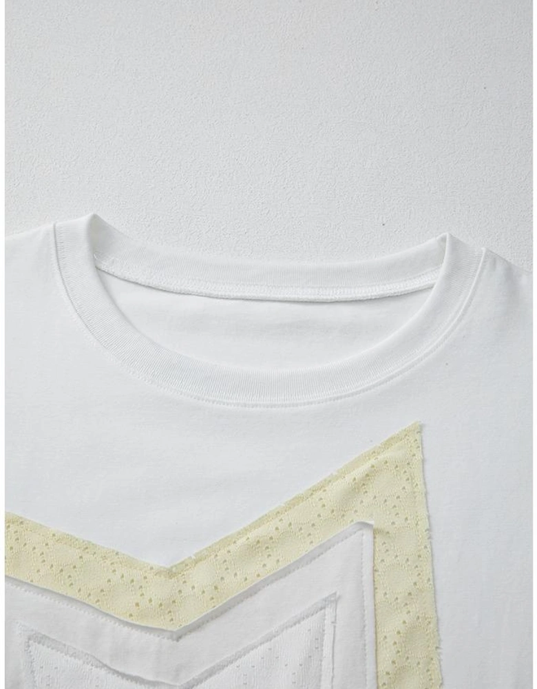 White Star Layered Patched Graphic Drop Shoulder Half Sleeve Loose Tee