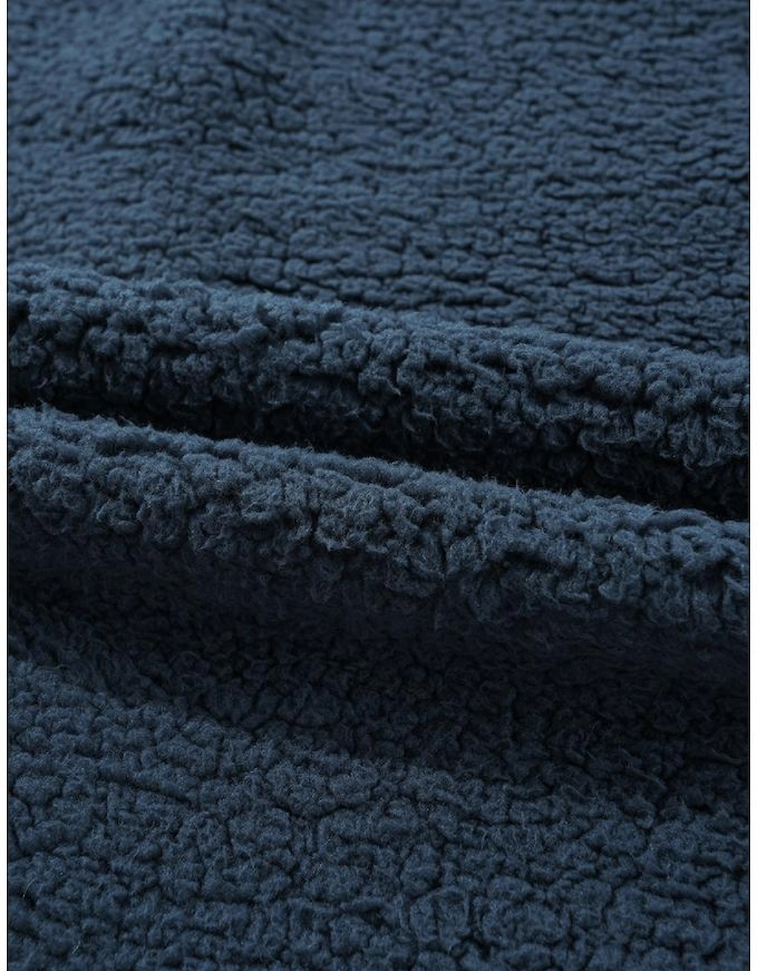 Blue Contrast Flap Pocket Single Breasted Teddy Coat