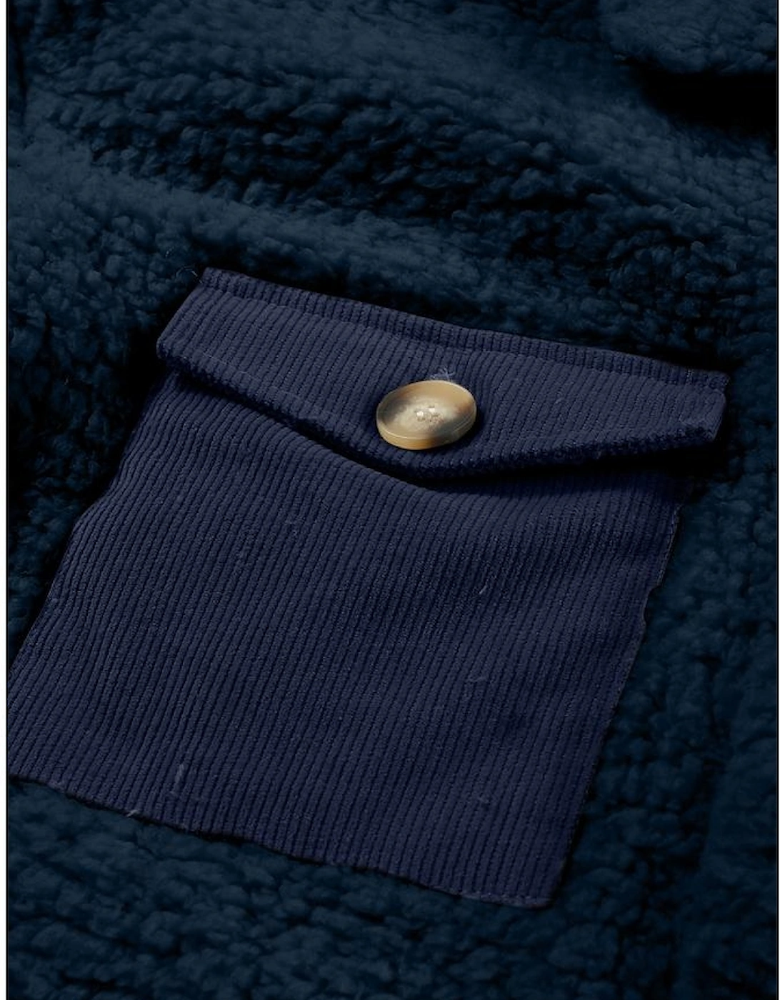 Blue Contrast Flap Pocket Single Breasted Teddy Coat