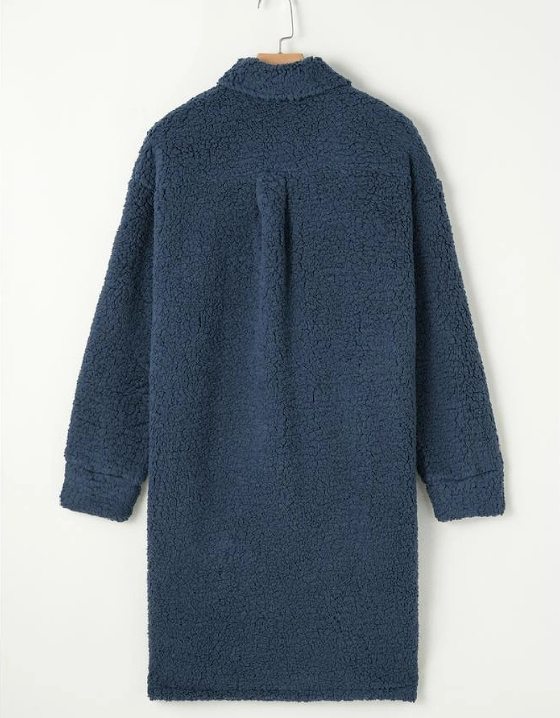 Blue Contrast Flap Pocket Single Breasted Teddy Coat