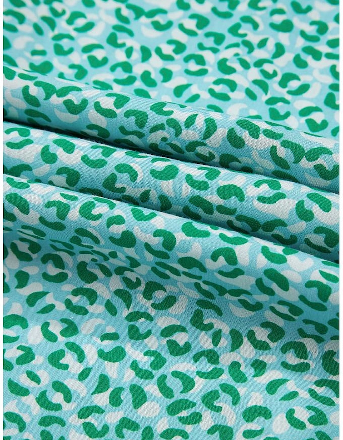 Green Notched V Neck Leopard Ruffle Short Sleeve Blouse