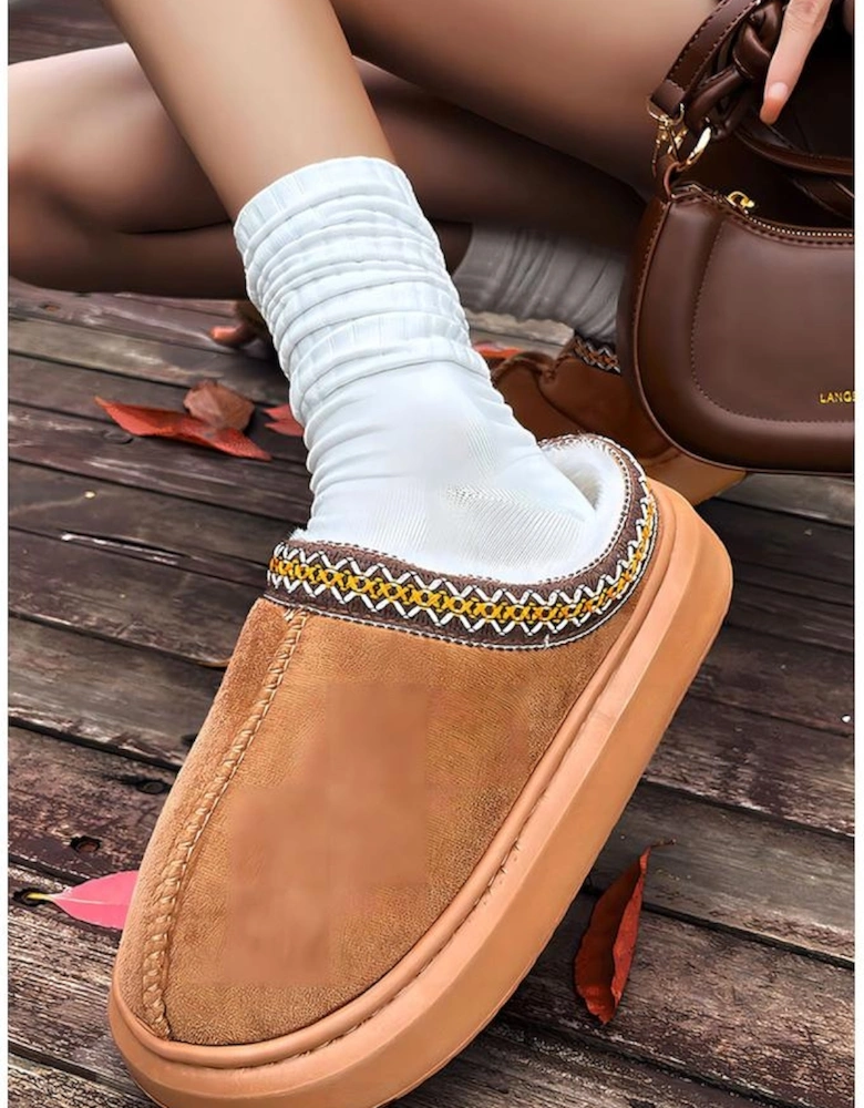 Azura Exchange Chestnut Contrast Edge Suede Plush Lined Thick Sole Winter Slippers