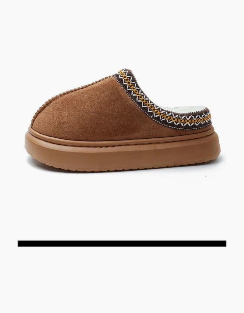 Azura Exchange Chestnut Contrast Edge Suede Plush Lined Thick Sole Winter Slippers