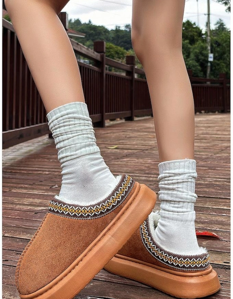 Azura Exchange Chestnut Contrast Edge Suede Plush Lined Thick Sole Winter Slippers