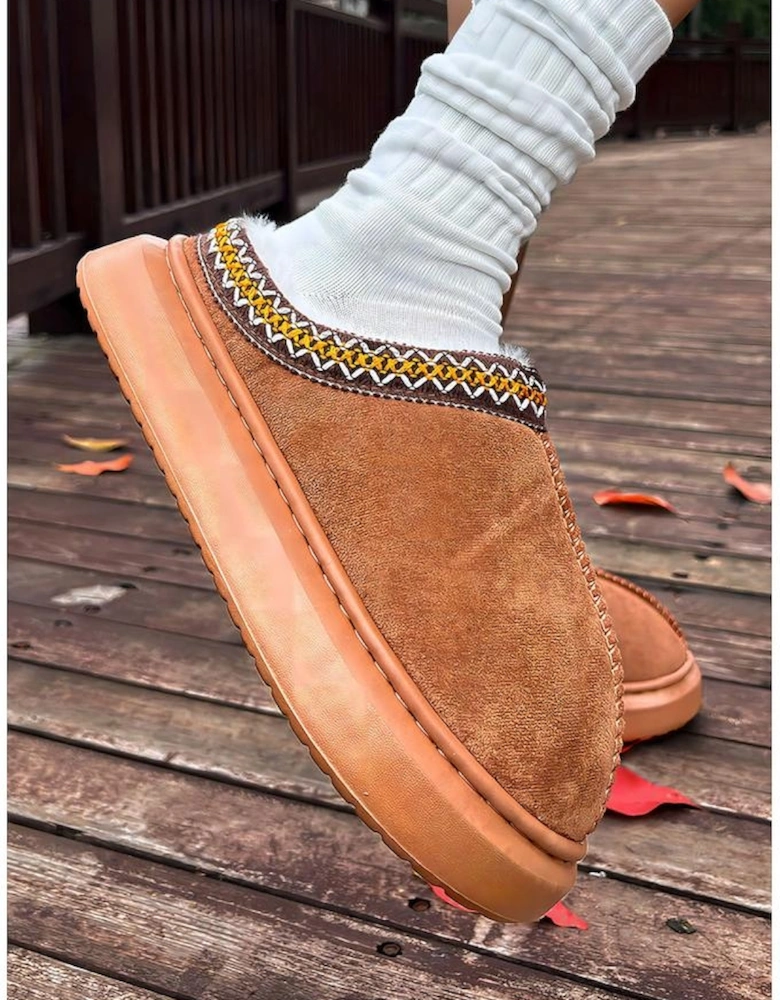 Azura Exchange Chestnut Contrast Edge Suede Plush Lined Thick Sole Winter Slippers