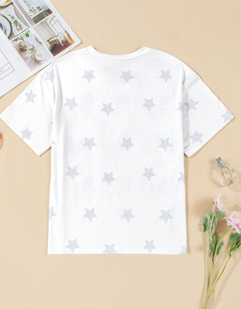 Khaki Patriotic Flag Bow Graphic Starry Round Neck T Shirt