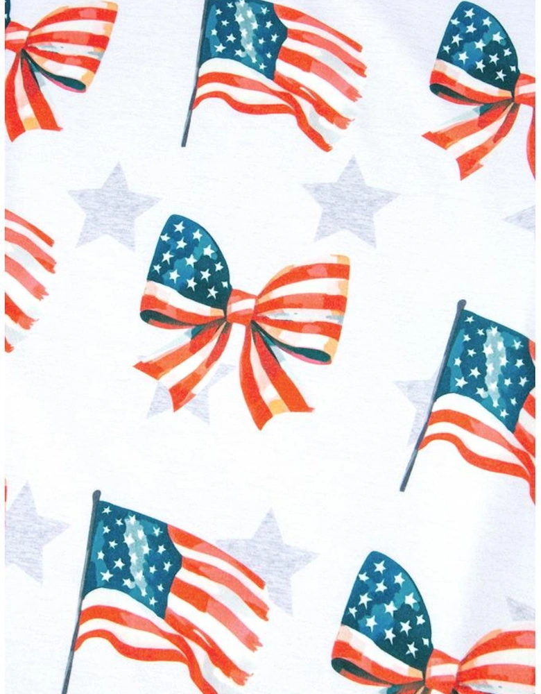 Khaki Patriotic Flag Bow Graphic Starry Round Neck T Shirt