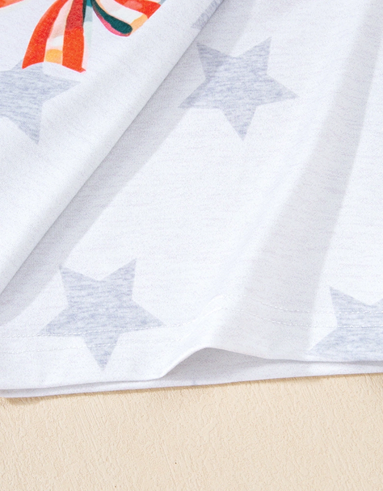 Khaki Patriotic Flag Bow Graphic Starry Round Neck T Shirt