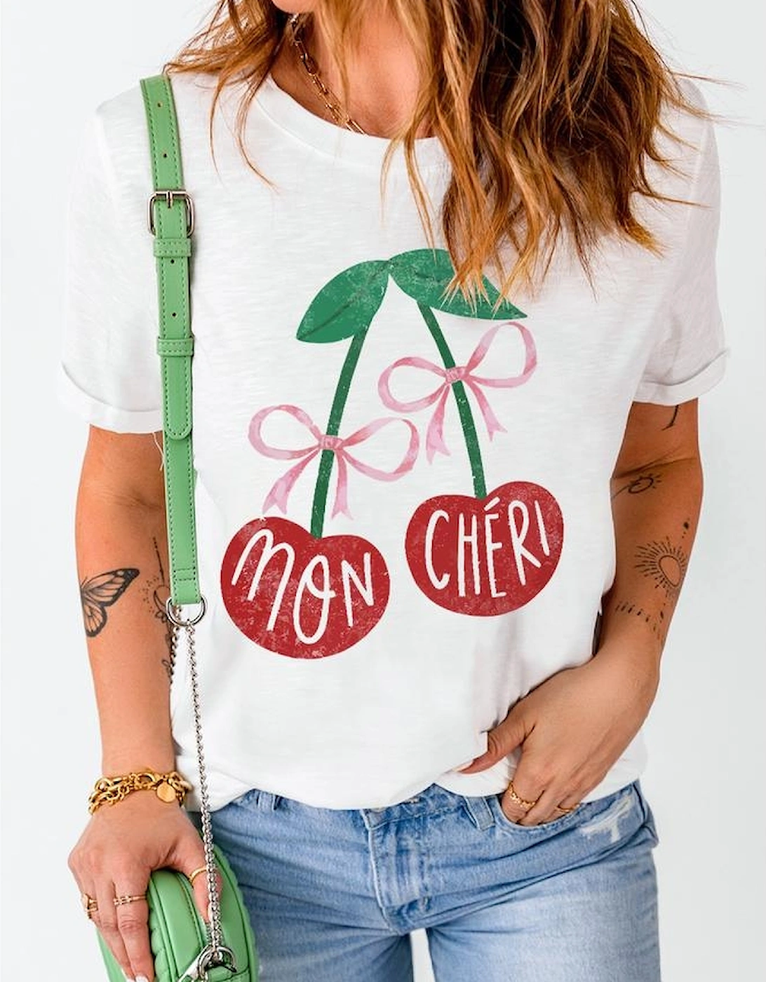 White MON CHERI Cherry Graphic Crewneck T shirt, 6 of 5