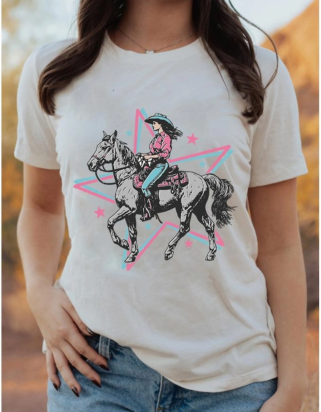 White Star Cowgirl Graphic Round Neck T Shirt, 6 of 5