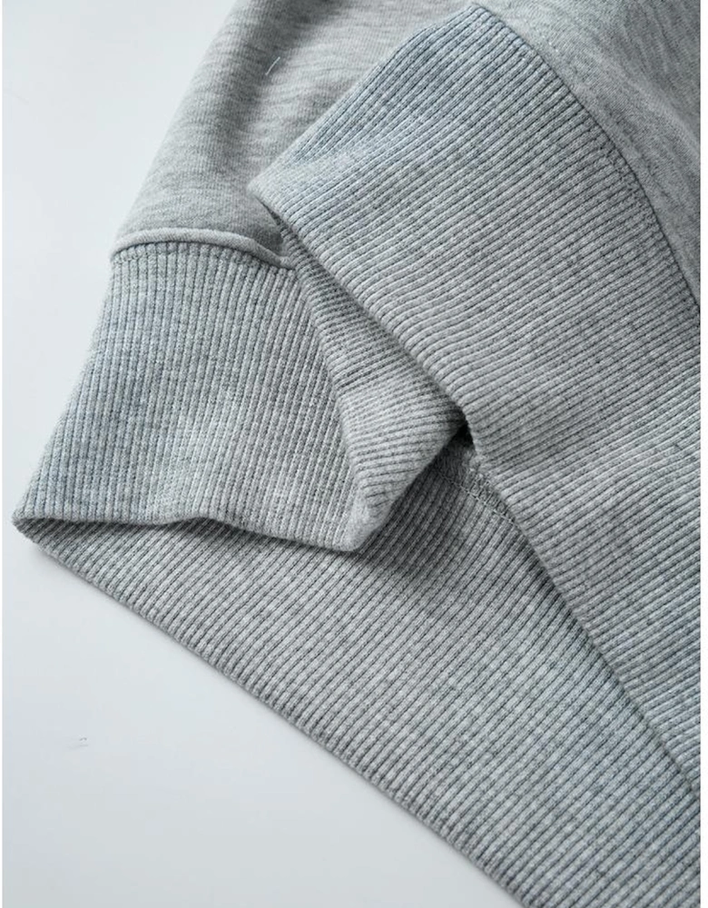 Light Grey Solid Loose Crew Neck Fleece Sweatshirt