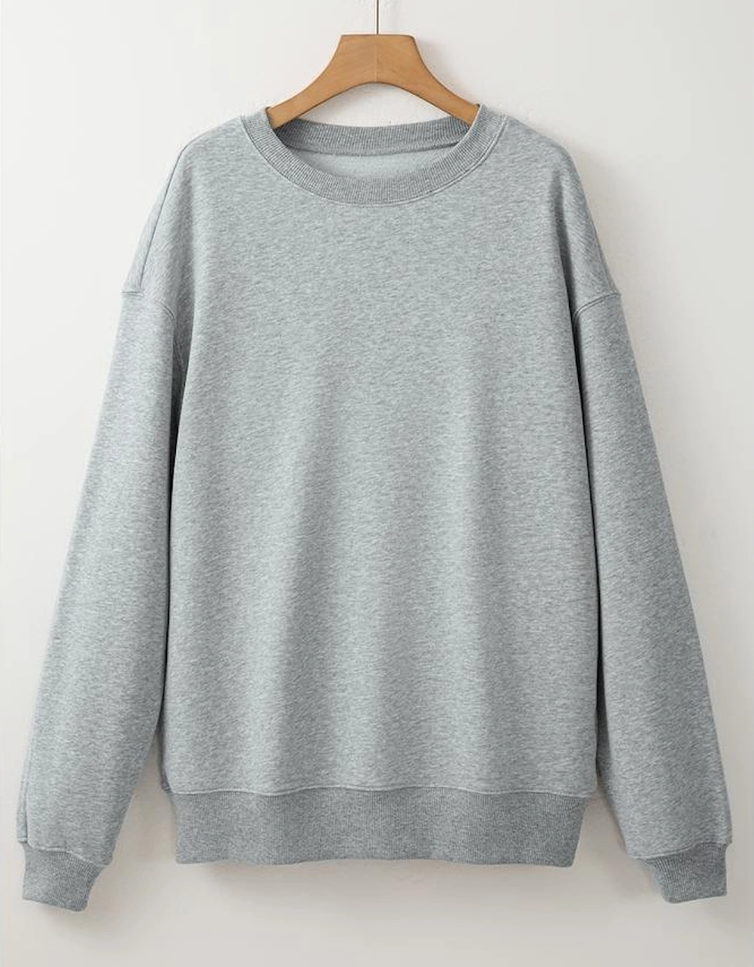 Light Grey Solid Loose Crew Neck Fleece Sweatshirt