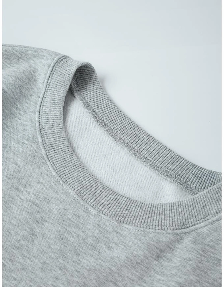Light Grey Solid Loose Crew Neck Fleece Sweatshirt