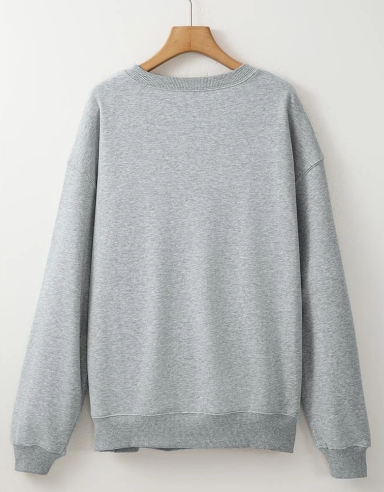 Light Grey Solid Loose Crew Neck Fleece Sweatshirt