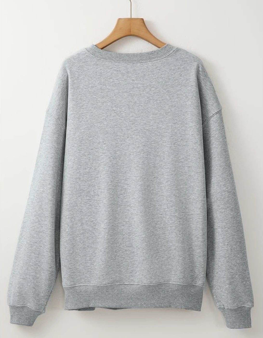 Light Grey Solid Loose Crew Neck Fleece Sweatshirt