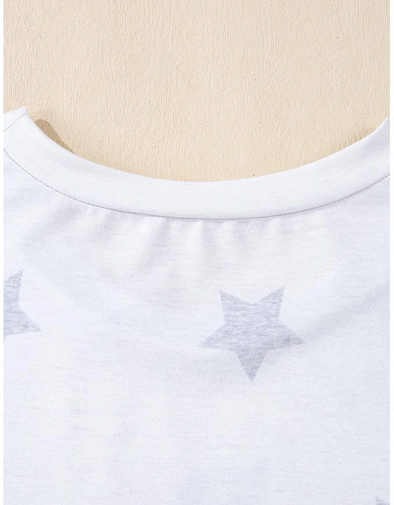 Khaki Patriotic Flag Bow Graphic Starry Round Neck T Shirt