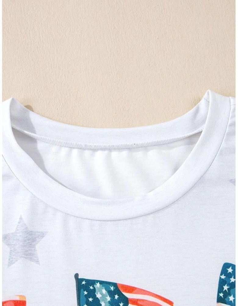 Khaki Patriotic Flag Bow Graphic Starry Round Neck T Shirt