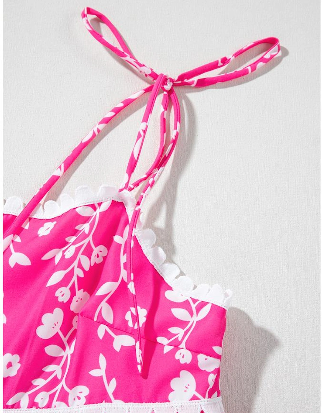 Pink Floral Print Ric Rac Patched Sleeveless Mini Dress